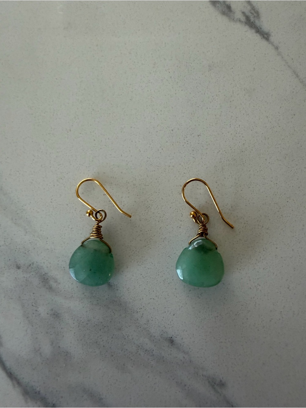 Green Chalcedony Drop Earrings with Gold Hooks